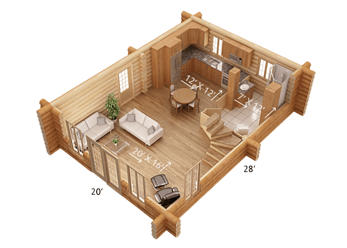 Alpin 20'x28' - Image 3D #1 - Patriote Maisons et Chalets